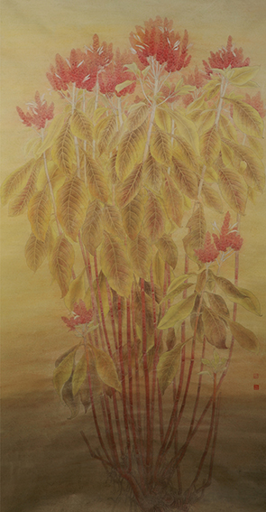 朱三秋作品《金秋红满天》规格：172X86cm 纸本 2021年